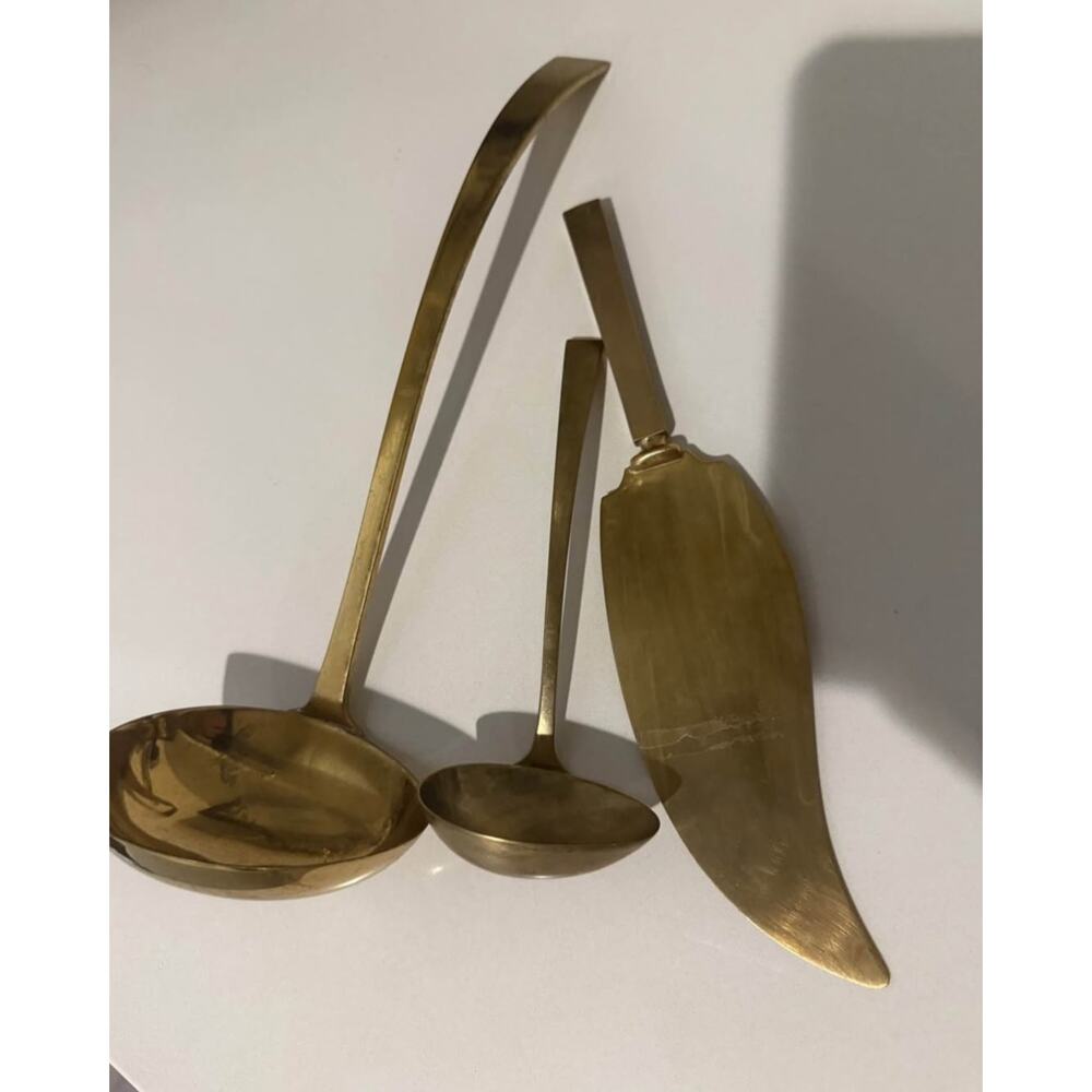 Rare Vintage Dirigold Dirilyte BP Brass Set, Large Ladle Gravy Ladle Cake Server